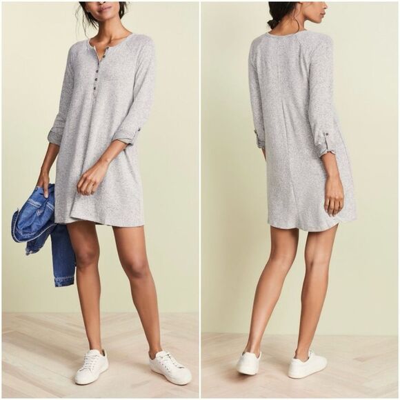 💠 Z Supply The Marled Henley Dress Heather Grey Size M - Picture 1 of 15